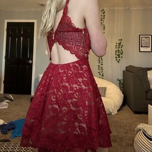 Red glittery and Lacey prom dress backless